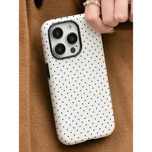 Black And White Polka Dots Two-In-One Anti-Drop Design For Film Cases Phone Case Suitable For Compatible With Iphone16, 15, 14, 13, 12, 11, PRO MAX.PLUS Compatible with Samsung Galaxy S25