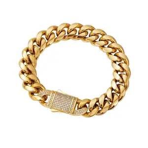 ORLAND Unisex K-Gold Nano Vacuum-Plated Miami Cuban Link Bracelet Stainless Steel 8–14mm Width 19–21.6cm Length Hypoallergenic Finish Fashionable Bangles