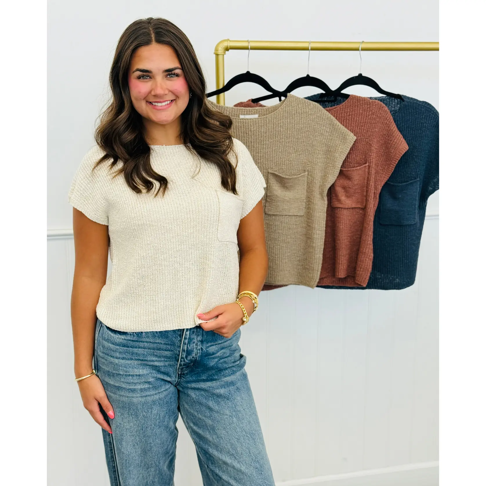 Chest Pocket Sweater Knit Top (Reg. and Plus) - 4 Colors