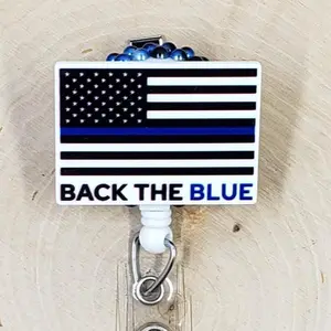 Back The Blue Retractable ID Badge Reel | Police Law Enforcement Flag Firefighter Fire Policeman | Teacher Nurse Medical Hospital Badge Holder