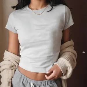 White Crop top T-shirt for Women, Basic Casual Short Sleeve Streetwear