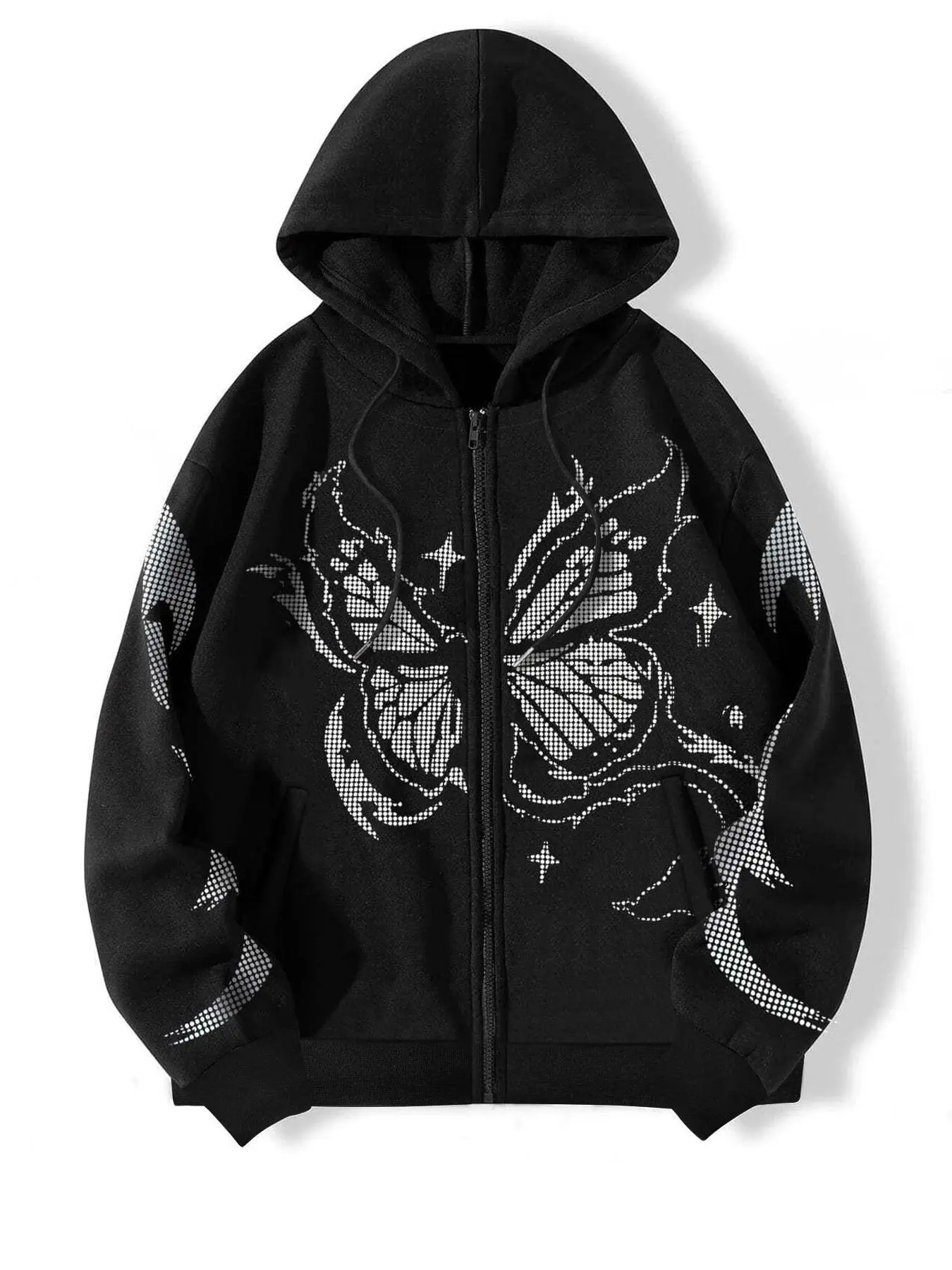 Women's Butterfly Print Zip Up Gothic Hoodie, Aesthetic Hoodie, Casual Fitted Hoodie, Casual Long Sleeve Hooded Outerwear for Fall & Winter, Women's Clothes for Daily Wear, Sweatshirts, Hooded Top, Womenswear