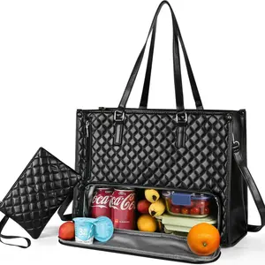 Women's Large Capacity Quilted Handbag, 15.6 Inch Laptop Sleeve, Insulated Lunch Compartment, Work Nurse Teacher Casual Multi-Scene Use, Quilted Work Bags