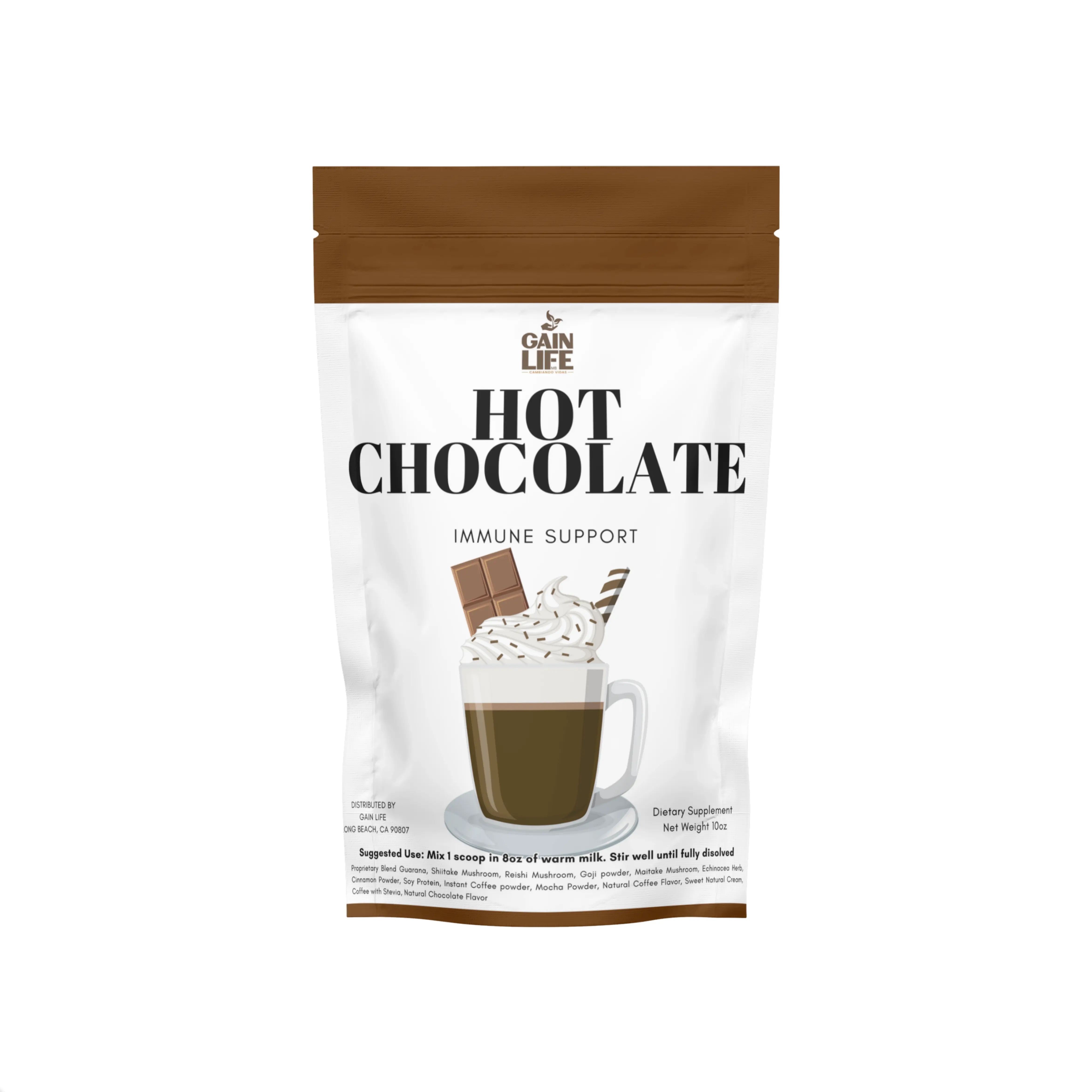 Gain Life Hot Chocolate Immune Support Vitamin Drink Mix Powder
