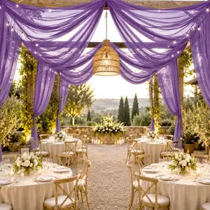 Sheer Ceiling Drape – 10ft x 32ft Purple Extra Long Drapery Panel for Wedding Canopy, Backdrop & Reception Décor
