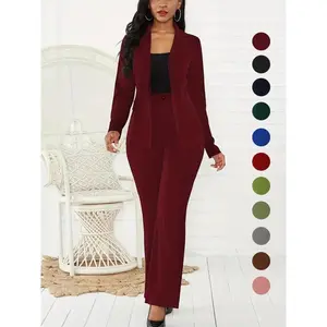 Two-Piece Set Women's Plain Button Lapel Neck Blazer & Suit Pants, Elegant Business Casual Long Sleeve Outerwear & Trousers for Daily Outdoor Wear, Women's Clothing for All Seasons