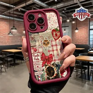 Vintage Christmas Cat Collage Pattern Phone Case for iPhone 17 16 15 14 Pro Max 13 12 11 XR XS Plus Air Slim Lightweight Shockproof Protective TPU Cover
