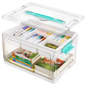 Large Capacity Transparent Plastic Storage Box, Detachable Trays and Dividers, Ideal for Art Supplies, Coloring Books, Toys, Cosmetics