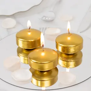 12-Pack Metallic Gold Floating Water Candles, 2" Unscented Dripless Long-Burn Disc Wax Candles for Home Decor Centerpieces & Vases