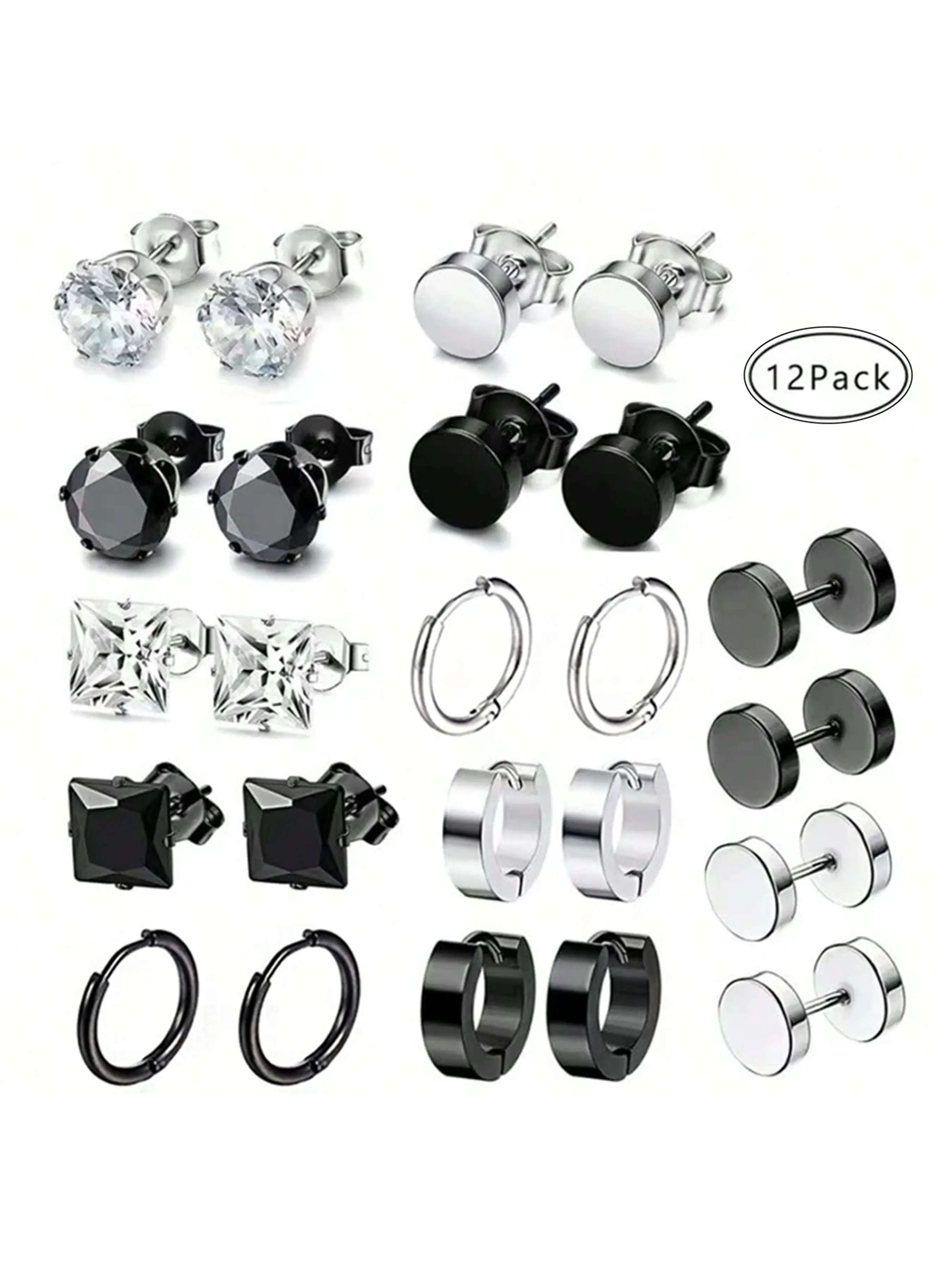 12 Pairs Punk Hoop Earrings, Unisex Streetwear Jewelry, Hypoallergenic Stainless Steel Hoops, Earring Set, Perfect for Parties and Gifts