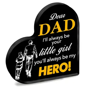 Dad Heart Shaped Acrylic Ornament, Creative Letter Pattern Desktop Decoration, Home Decor for Living Room Bedroom Office, Gift for Dad from Daughter and Son, Signs