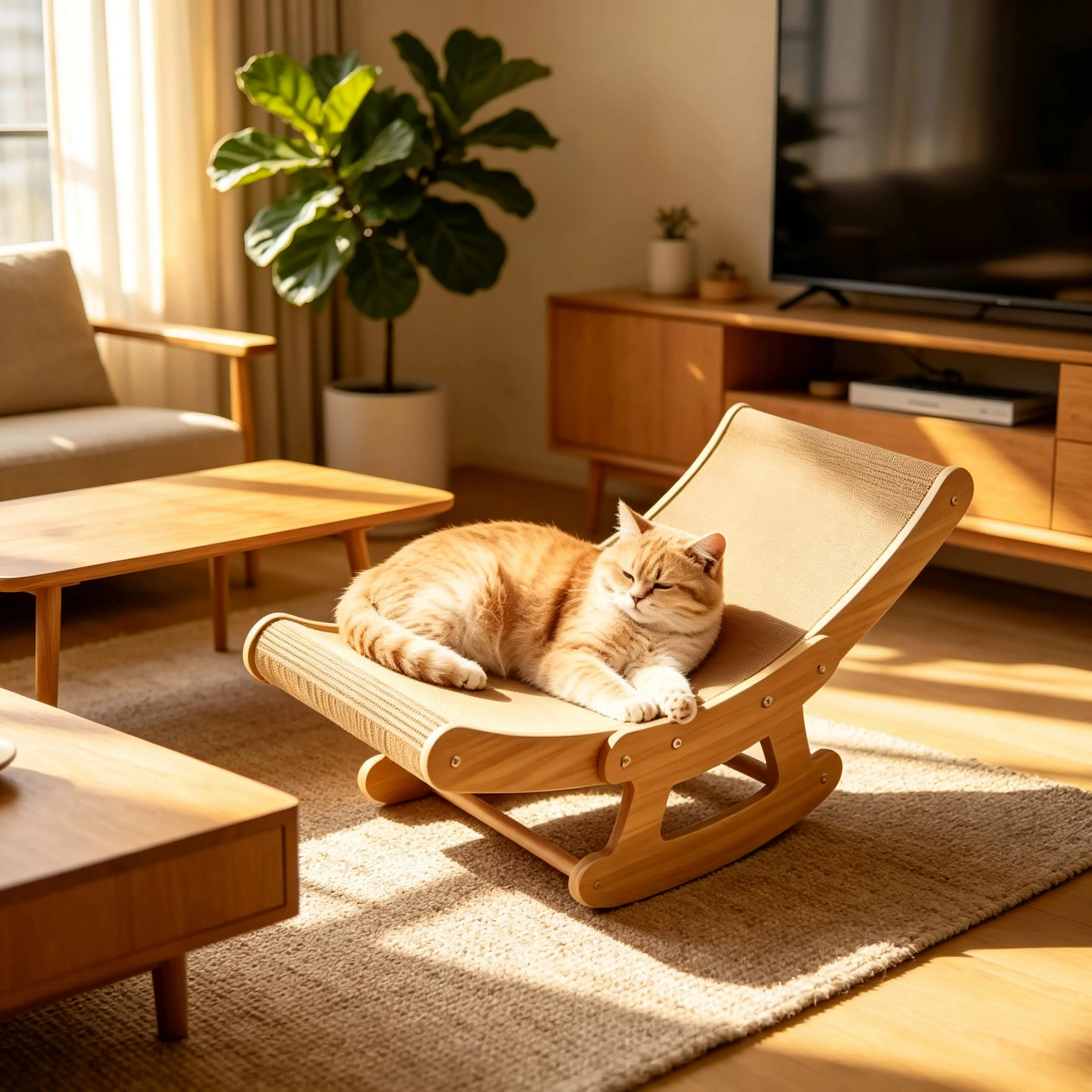 Cat Rocking Scratcher Chair, Pet Claw Sharpening Furniture, Multi-Functional Rocking Bed for Cats