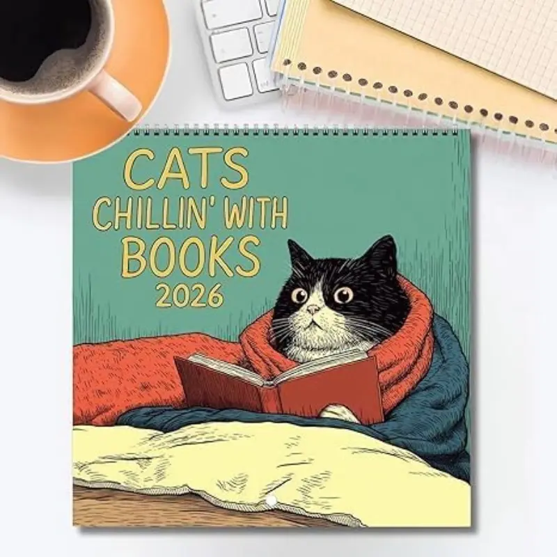 Cat Book Calendar 2026, 12-Month Wall Calendar Design Monthly Planner with Colorful Illustrations, Cute Fun Cat Art Decor Gift for Home Office Lovers, Tear Off Calendar
