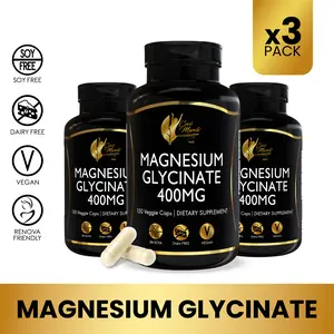 3 Pack of Coco March N.M.D Magnesium Glycinate 400mg - 450 Vegan Capsules per Pack- 90-Day Supply - Gentle Digestion & Optimal Absorption - Vegan Friendly - US Made