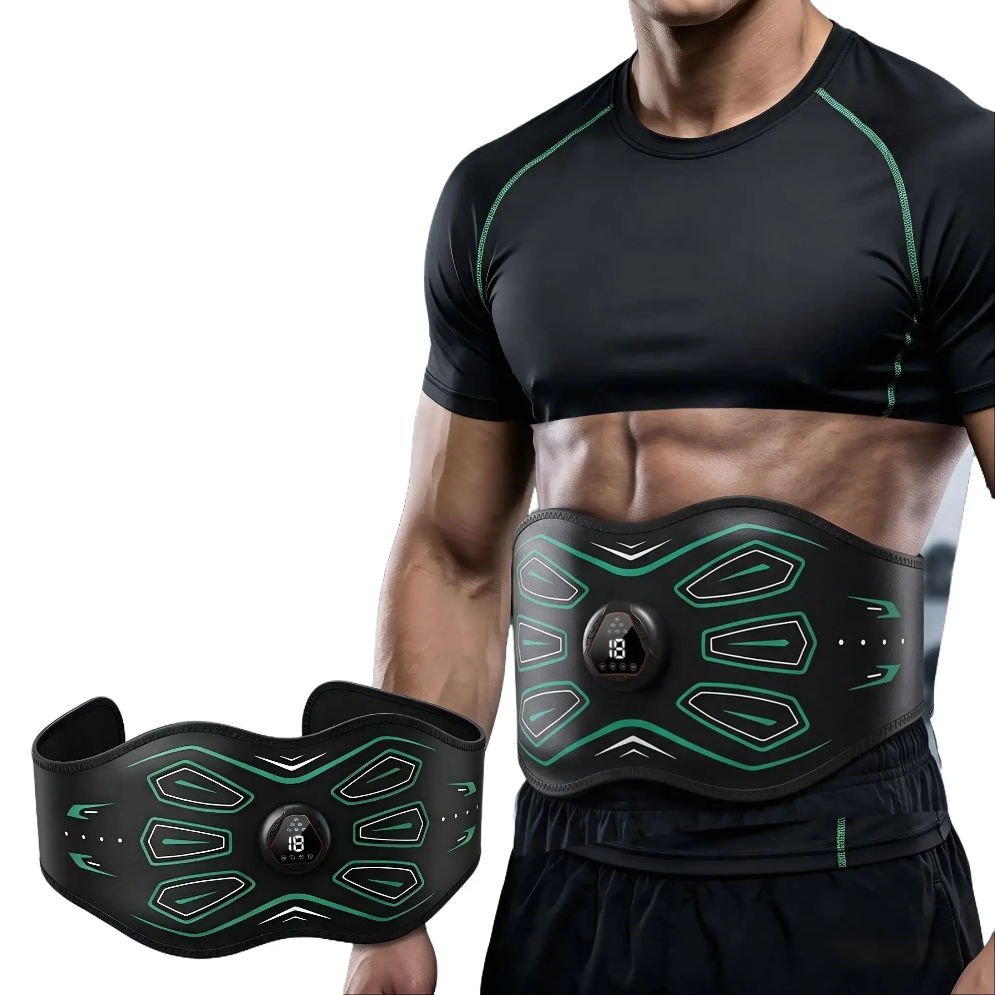 Waist Trimmer Underbust Training Belt - Adjustable Ab Trainer, Stomach Body Sculpting Tool, Muscle Stimulator, Workout Enhancer, 6 Modes, 18 Levels Intensity, Velcro Fastening, Rechargeable, Compact Portable, Home Abdominal Lazy Exercise Solution