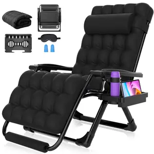 Oversized Zero Gravity Chair,33In XXL Lounge Chair w/Removable Cushion&Headrest, Reclining Camping Chair w/Upgraded Lock and Footrest Outdoor Recliner