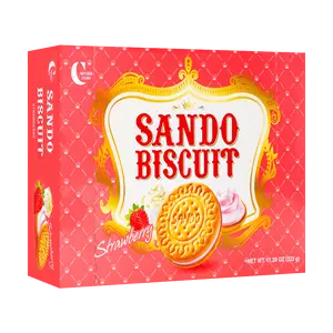 CROWN Korean Strawberry Cream Sandwich Cookies - Large 323g Box, Crispy Wafer Biscuits with Sweet Strawberry Filling, Perfect Snack for Parties & Tea Time
