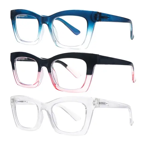 3 Pack Oprah Style Reading Glasses for Women Blue Light Blocking Computer Square Readers with Spring Hinge