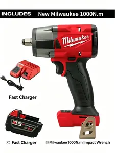 Milwaukee 18V  FMTIWF12 1000NM brushless impact wrench with led light 1000Nm High Torque Power for Auto & Truck Repair with 1 Battery & 1 Charger milwaukee
