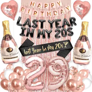 29Th Birthday Party Decorations For Women Rose Gold Supplies Set With Last Year In My 20S Balloon Banner And Sash Including 29 Bday Digit Balloons For Her