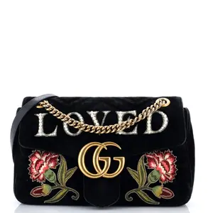 Pre-owned GUCCI Velvet Shoulder Bags GG Marmont Flap Bag Embroidered Matelasse Medium by Rebag