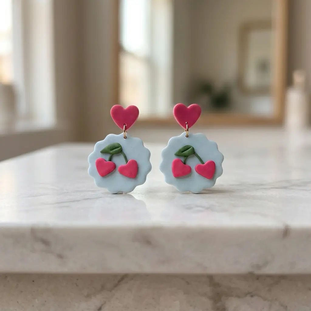 silicone piece heart cherry earrings