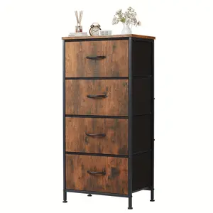 New DUMOS 4-Drawer Storage Tower - Rustic Wood Cabinet with Steel Frame - Perfect for Bathroom Makeup Organization Medicine Cabinet Alternative Smooth Drawers & Spacious Display