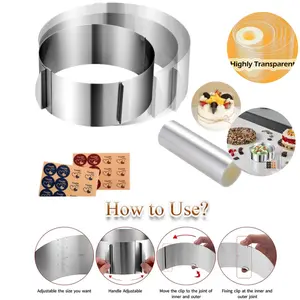 Cake Rings Mousse Mold Acetate Cake Collar Set - Adjustable 6 to12 Inches Stainless Steel Baking Rings Round Cake Molds with 5.5 x 394 Inch Clear Cake Acetate Sheet Rolls for Baking Pastry, Cake Decor