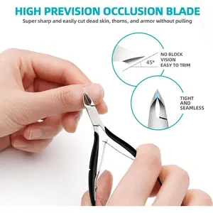 Cuticle Trimmer with Cuticle Pusher, RONAVO Cuticle Remover Stainless Steel Professional Cuticle Nipper, Durable Pedicure Manicure Tools (Matte Black) Nail Nail Art
