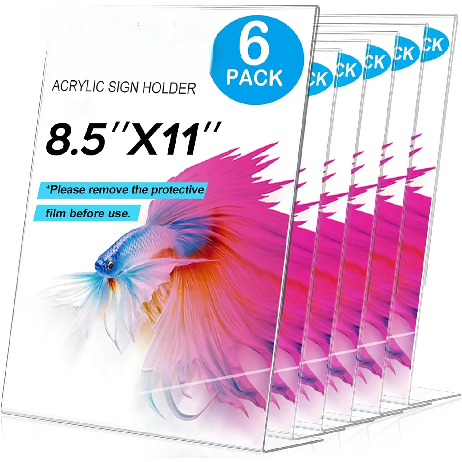 6pack 8.5x11 , L Shape Clear Plastic, Menu Holder, Unbreakable Table sign holder for Restaurant, Office, School, Store and Home Use