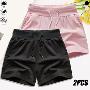 Set of 2 women’s shorts with pockets and a drawstring design—simple and stylish, suitable for workouts, gym, running, and yoga. Summer vibe
