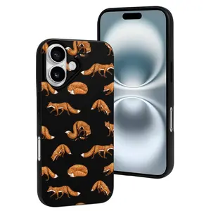 Compatible with Iphone 16 Case Cute - Fox Pattern Black Soft Silicone Case Compatible with Iphone 16 Phone Case for Women Men