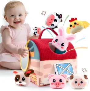 Baby Toys 6–12 Months, Montessori Sensory Farm Barn with Plush Animals, Rattles, Crinkle Paper & Mirror – First Birthday Gift, Easter Basket Stuffer for Babies
