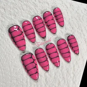Berry & Golden Scale Snake Print Handmade Press-On Nails | Medium Almond Shape | 2 Styles Available | Glossy Finish Reusable Wearable False Nails for Daily & Party