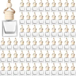 BBTO 100 Pcs Car Air Fresheners Diffuser with Wooden Cap Empty Aromatherapy Diffuser Clear Car Fragrance Holder Pendant Hanging Perfume Fresheners Bottles for Decor(Cube,Clear)