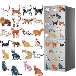 24-piece DIY diamond painting refrigerator magnet, 5D diamond art magnetic cat ornament, handmade art decorative sticker, comes with magnetic backing, comes with tool kit, DIY kit suitable for adults.