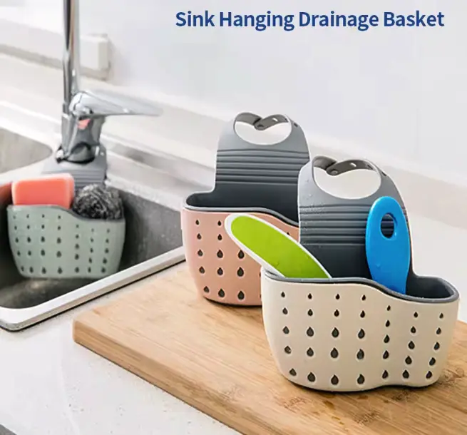 Adjustable Hanging Sink Basket Organizer Kitchen Hangable Rubber Material for Cleaning Supplies & Utensils