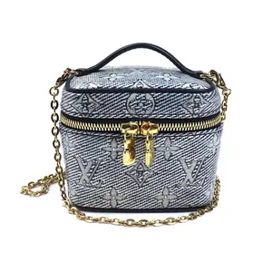 Pre-owned Louis Vuitton Denim Shoulder Bags Monogram Laminated Jacquard Micro Vanity Shoulder Bag