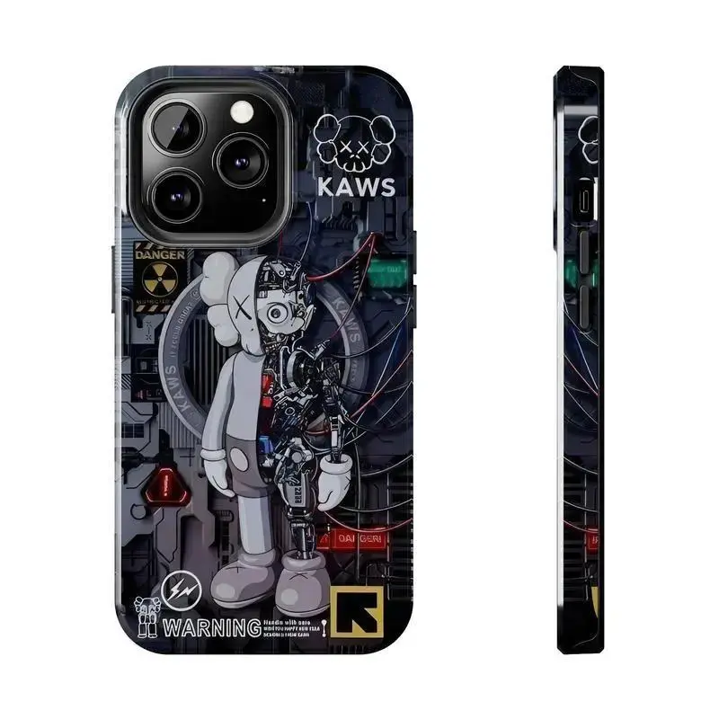 Black KAWS phone case robot bear design sturdy and durable a perfect gift for him her Streetwear Hypebeast Pop Art Culture Edgy Urban Y2K Aesthetic Premium Case For iPhone 17 Pro Max 16 15 14 13 12 11.
