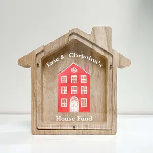 Personalized House Fund Savings Bank – Custom Engraved Money Jar, Home Savings Piggy Bank, Real Estate Gift, Homeowner Financial Goal Keeper, Custom Name, Durable Acrylic & Wood Coin Bank
