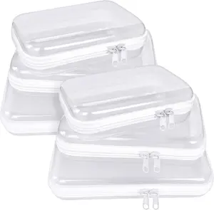 Clear Hard Shell Zipper Cases, Dustproof PVC Storage Box, Waterproof Toiletry Organizer, Travel Makeup Organizer, Transparent Storage Cases Storage Organizer Set for Bead & Small Objects, Portable Travel Organizer Containers, Valentine's Day Gifts