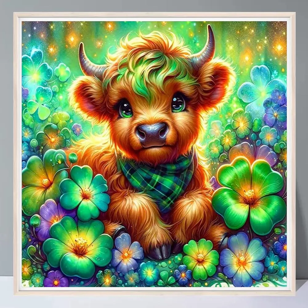 Cattle Pattern DIY Diamond Arts Crafts Colorful Painting Kit without Frame, Full Round Drill Mosaic Flower Decor for Home, Diamond Painting Kits