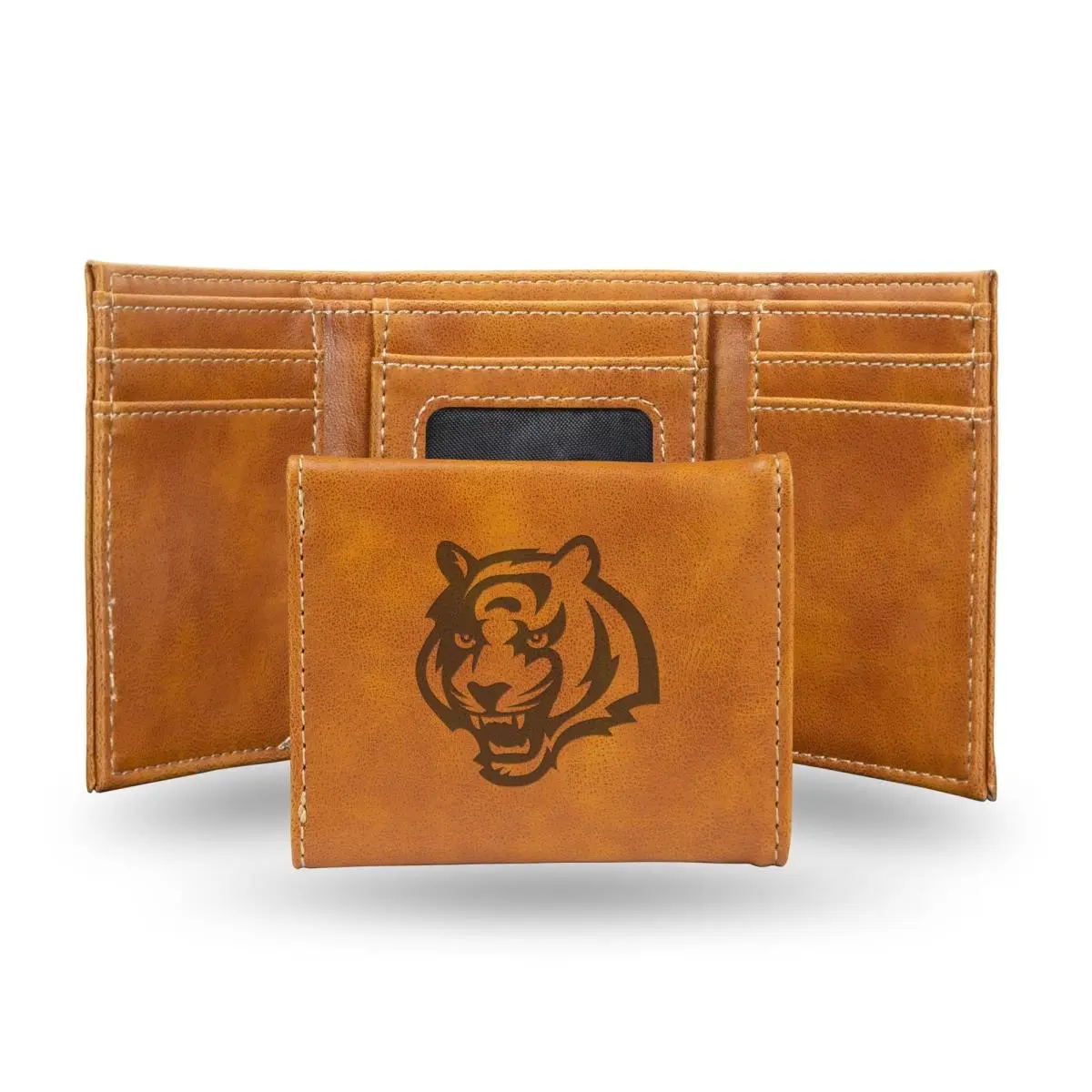 212 MAIN Men's NFL Cincinnati Bengals Laser Engraved Brown Trifold Wallet, Casual Trendy & Stylish Accessory, Casual Trendy Wallet, Stylish Wallet, Faux Leather