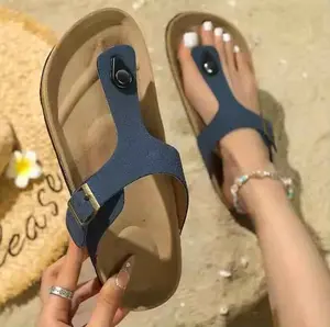Summer Cork Thong Sandals Genuine Leather Open Toe US W8-8.5 EU39 Waterproof Breathable Rubber Outsole Massage Footbed