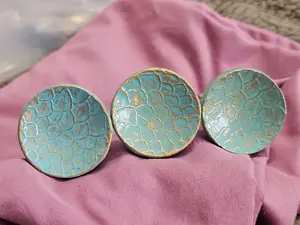 Lot Of 3 Turquoise With Gold Accent 1.5" Drawer Pulls Cabinet Knobs W/ Hardware