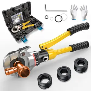Copper Pipe Crimping Tool, Hydraulic Driven Press Tool with 1/2", 3/4", 1" Jaws, Copper Tube Fittings Crimper for Narrow Spaces, Straight & Bend Fittings