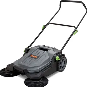 Walk-behind Hand Push Floor Sweeper, 25.6" Sweeping Width Floor Sweeper Manual Non-Electric, 5-Gallon Waste Container, Angle & Height Adjustable Folding Handle for Walkway, Yard, Garage, Patio