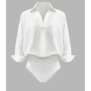 Women's casual loose V-neck design slim-fit long-sleeve shirt jumpsuit, made of elegant woven fabric, slim-fit design, suitable for all seasons, can be layered flexibly