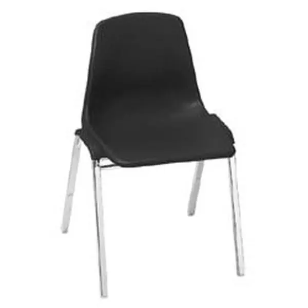 National Public Seating 8110 Plastic Shell Stack Chair - Black, 17-Gauge Square-Tubed Chrome-Plated Frame, 1-Piece Seat & Backrest, Color-Impregnated, High-Density Injection-Molded, Cross-Braces, Extended Shields, Stack Bumpers, for Cafeterias and Lounges