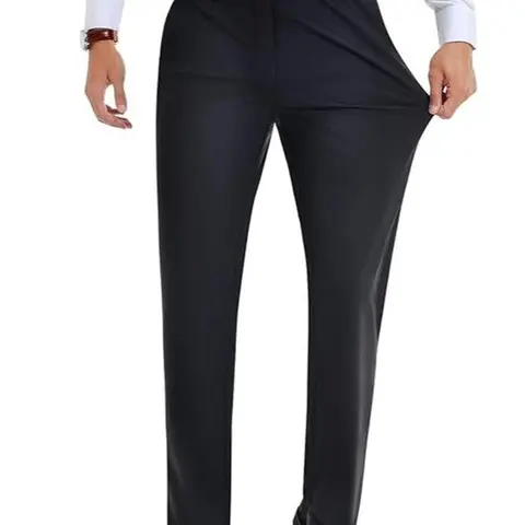 Royaura Men's Slim Fit Straight Leg Plain Buckle Slacks - Lightweight, Stretch, Wrinkle-Free, Expandable Waist Menswear, Business Attire Clothes, Corporate Office Wear for Spring Summer, Gifts for Him